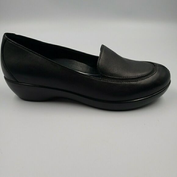 Dansko Debra Black Nappa Leather Wedge Slip On Comfort Loafer Memory Foam Sz 38 - Picture 1 of 16